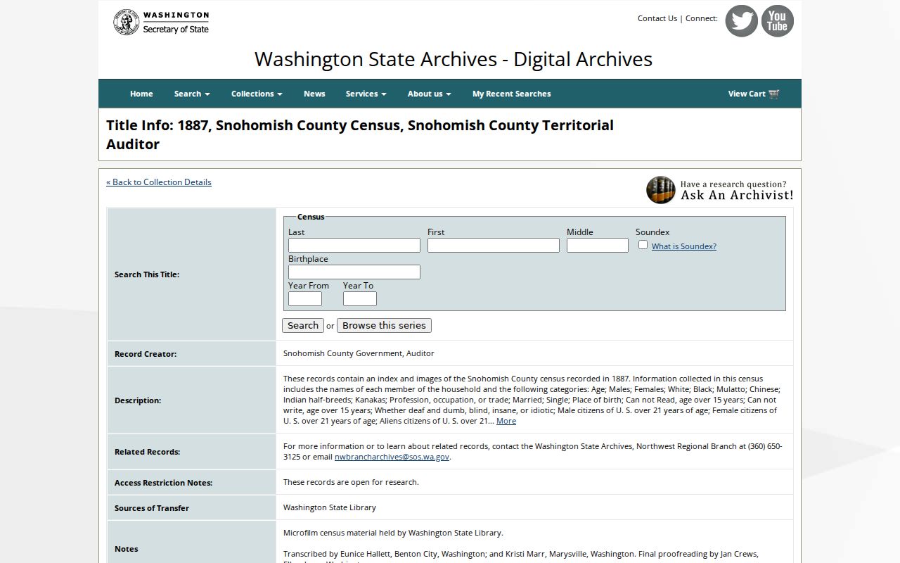 Mountlake Terrace previous residents 1887 Snohomish census search